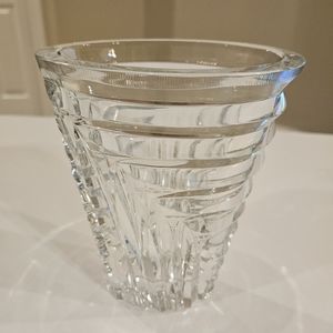 Vintage Lead Crystal Vase 6in high 5in wide by 3in very thick glass.